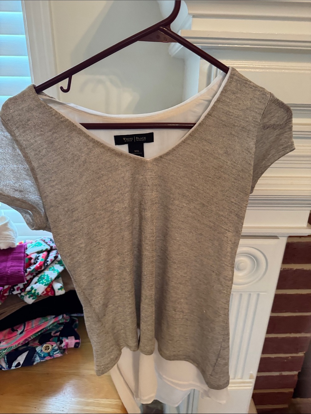 White House Black Market Heather Gray Layered V-Neck Tunic